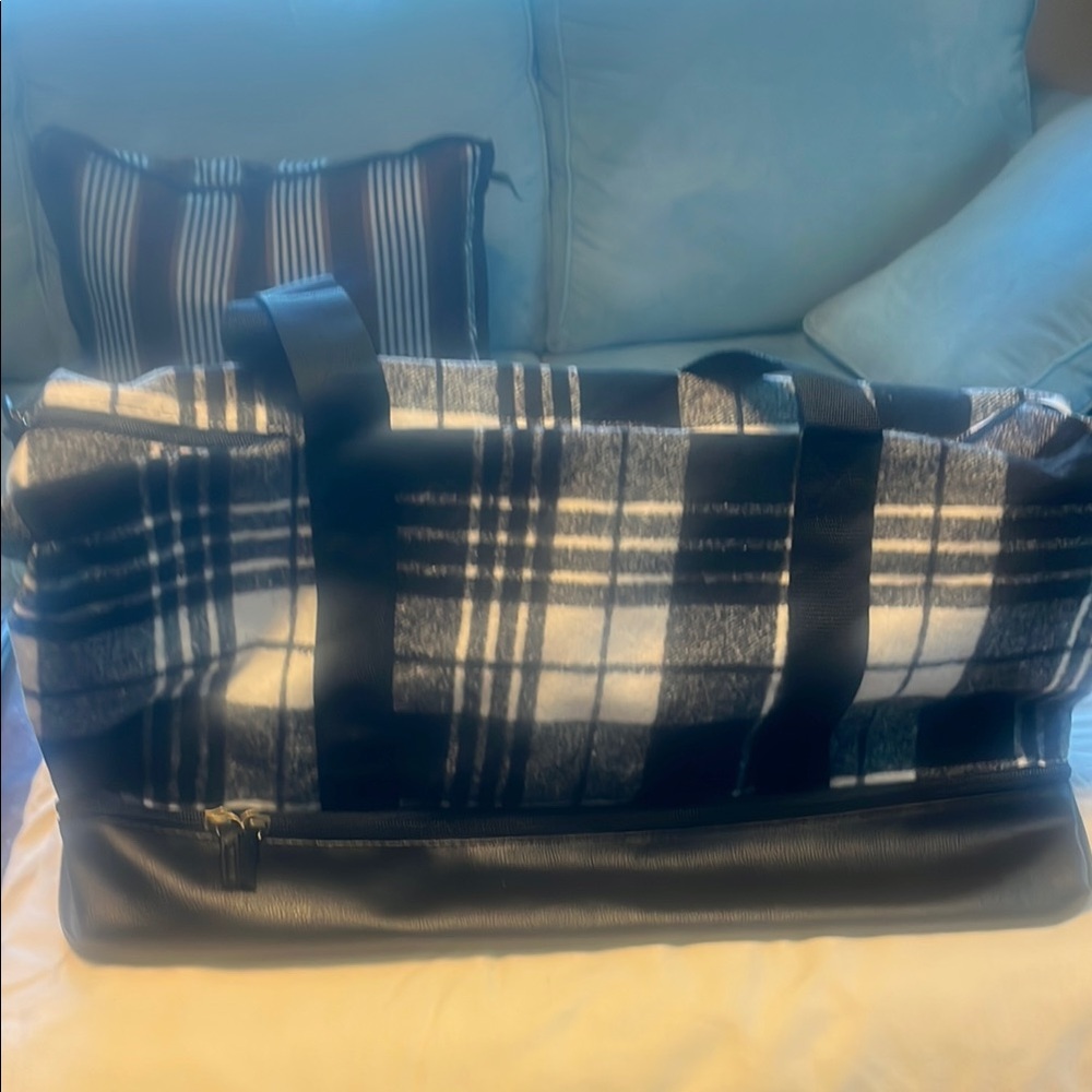 DSW Black and White Plaid Duffel Bag